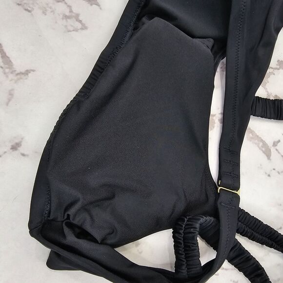J Crew Swim Top XL Black Scrunchie Strap Square Neck Bikini Padded BM431 - Picture 9 of 10